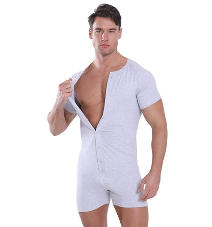 Landofgenie Basic Cotton Men One Piece Pajama - Light Gray - landofgenie