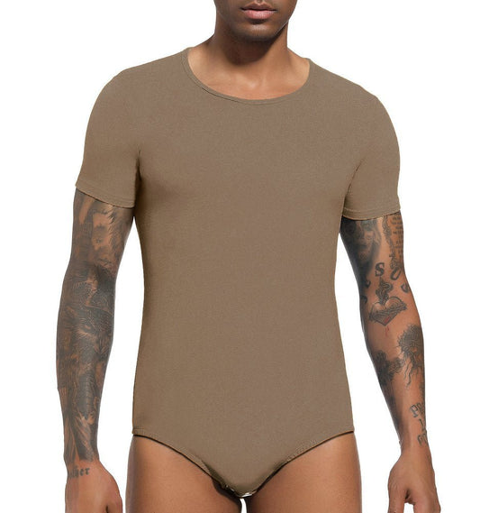 Landofgenie Basic Men Cotton Brown Bodysuit - landofgenie