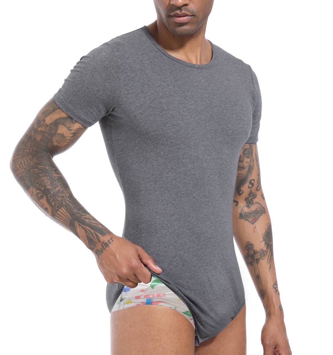 Landofgenie Basic Men Cotton Gray Bodysuit - landofgenie