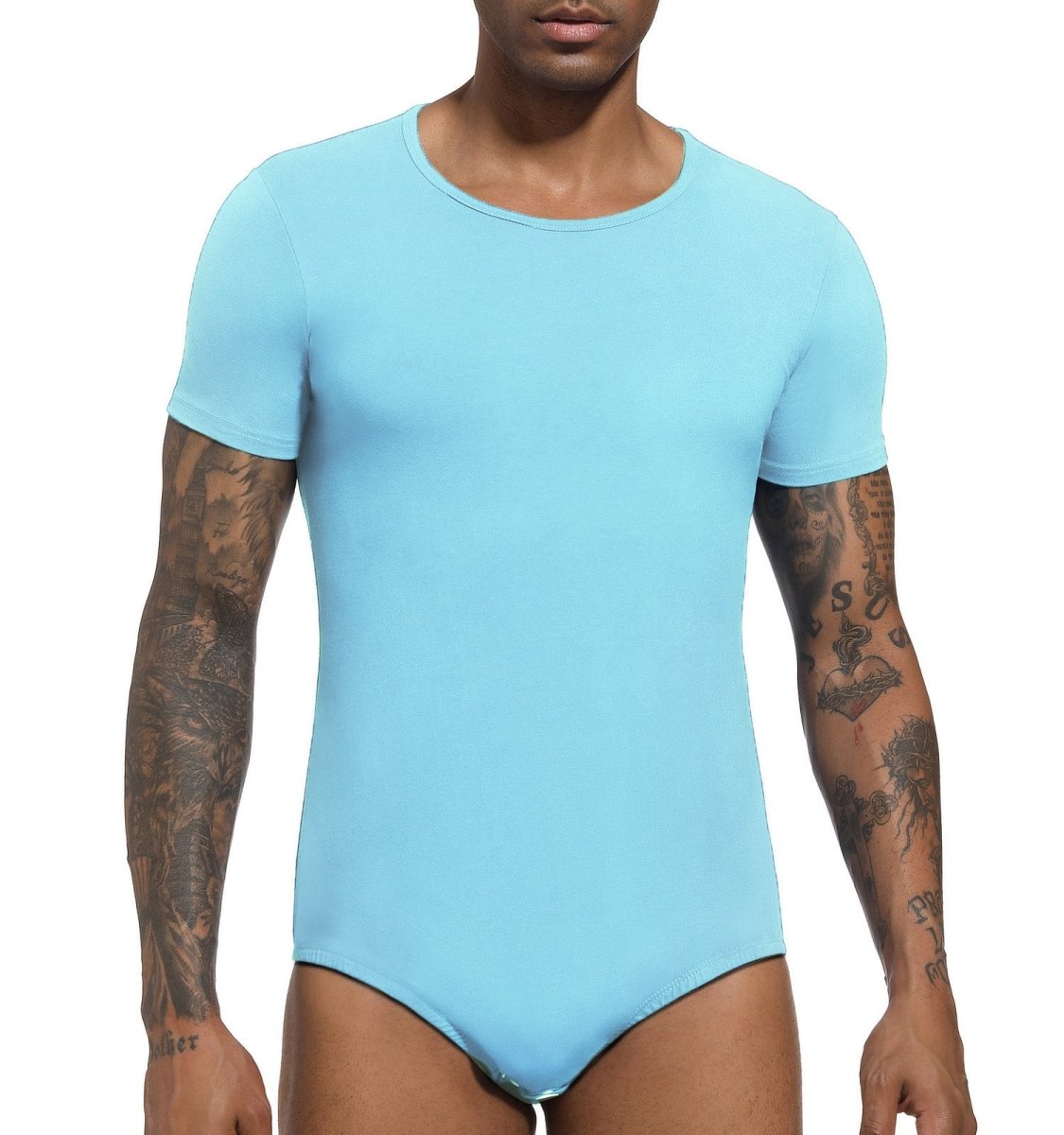 Landofgenie Basic Men Cotton Light Blue Bodysuit - landofgenie