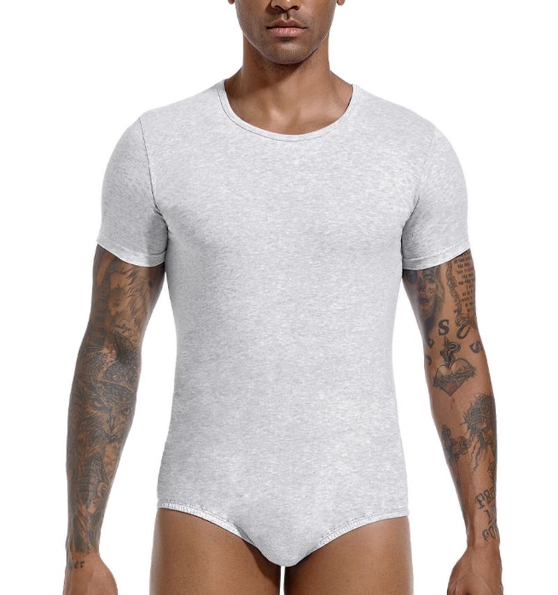 Landofgenie Basic Men Cotton Light Gray Bodysuit - landofgenie