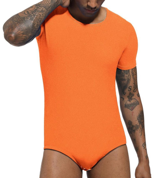 Landofgenie Basic Men Cotton Orange Bodysuit - landofgenie