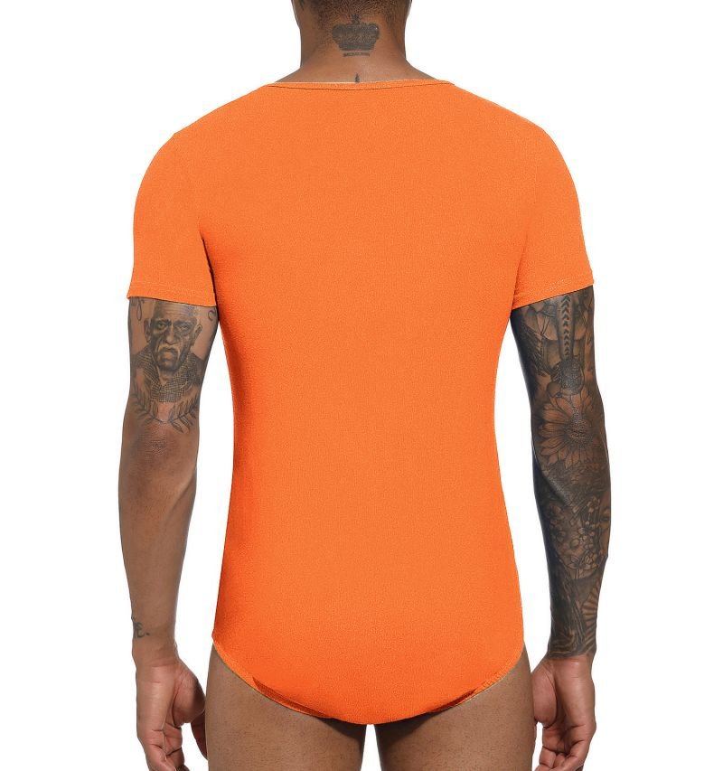 Landofgenie Basic Men Cotton Orange Bodysuit - landofgenie