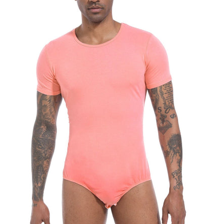 Landofgenie Basic Men Cotton Pink Bodysuit - landofgenie