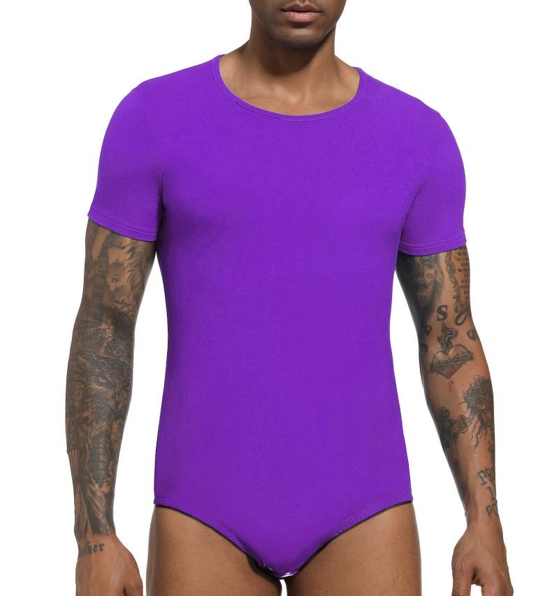 Landofgenie Basic Men Cotton Purple Bodysuit - landofgenie