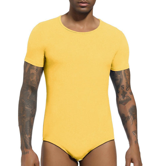 Landofgenie Basic Men Cotton Yellow Bodysuit - landofgenie
