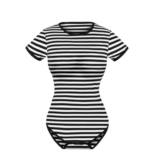 Landofgenie Cotton Women Onesie -Black & White Stripe Girl - landofgenie