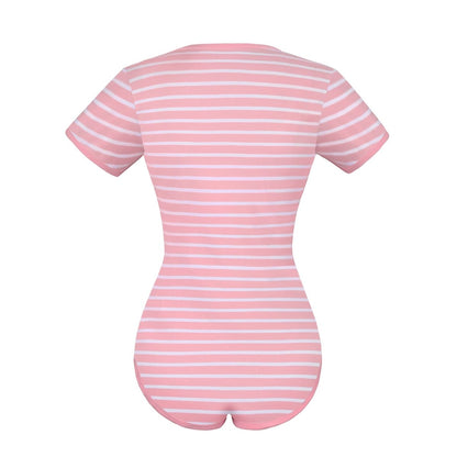 Landofgenie Cotton Women Onesie -Pink & White Stripe Girl - landofgenie