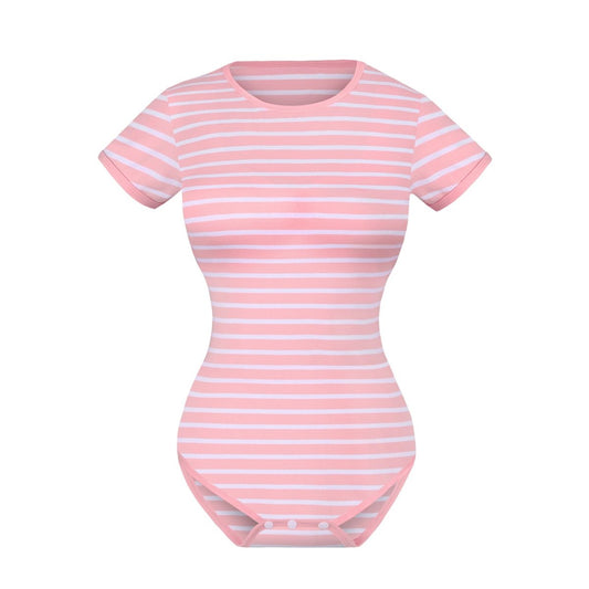 Landofgenie Cotton Women Onesie -Pink & White Stripe Girl - landofgenie