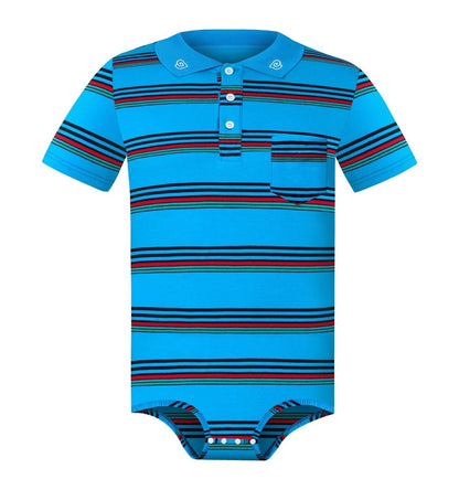 Landofgenie Men Brand Striped Polo Onesie - Classical Blue Polo - landofgenie