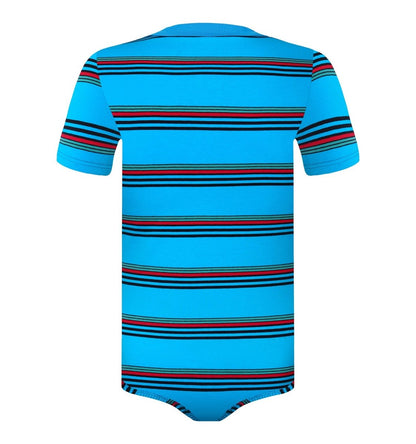 Landofgenie Men Brand Striped Polo Onesie - Classical Blue Polo - landofgenie