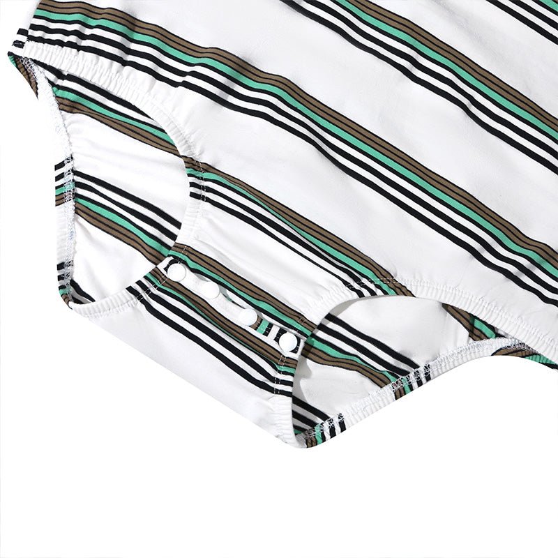Landofgenie Men Brand Striped Polo Onesie - Classical White Polo - landofgenie