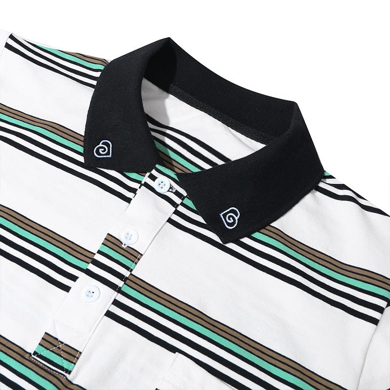 Landofgenie Men Brand Striped Polo Onesie - Classical White Polo - landofgenie