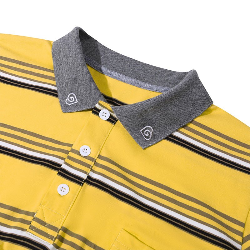 Landofgenie Men Brand Striped Polo Onesie - Classical Yellow Polo - landofgenie