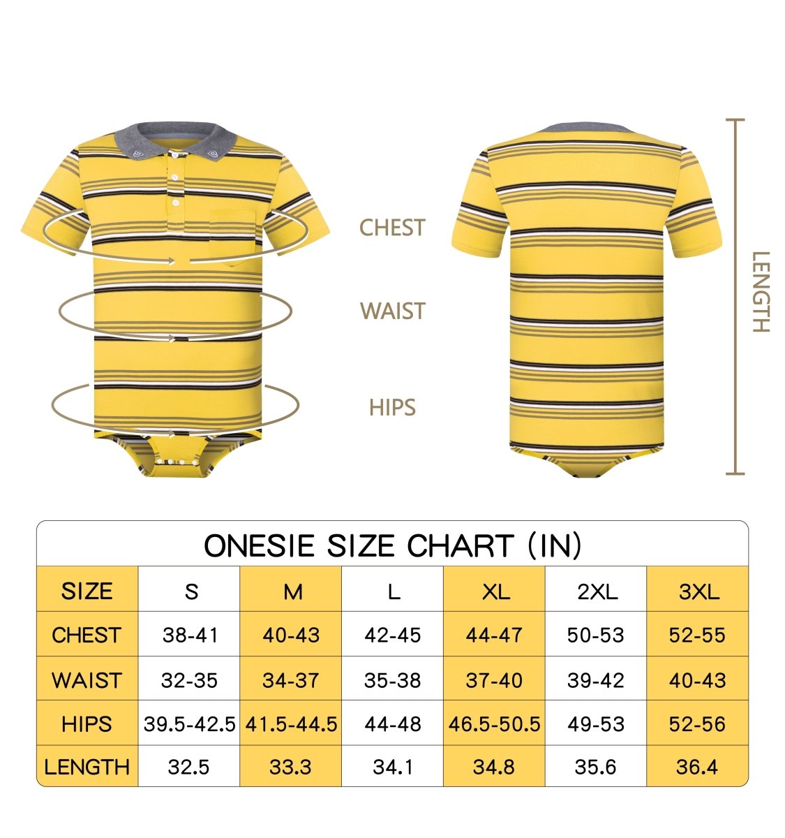 Landofgenie Men Brand Striped Polo Onesie - Classical Yellow Polo - landofgenie