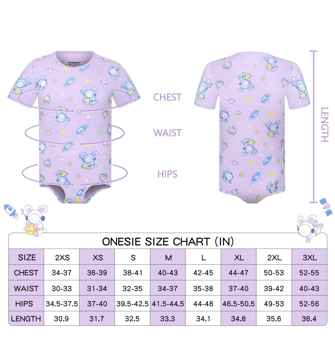 Landofgenie Men Print Onesie - Astronaut Bunny - landofgenie