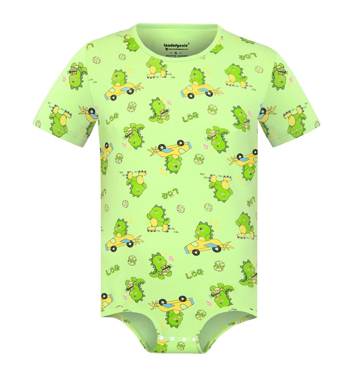 Landofgenie Tutina Per Uomo A Maniche Corte Con Stampe Dinosauro Dino Rudy – Body Adulto In Cotone E Spandex, Pile Aperto Con Bottoni YKK