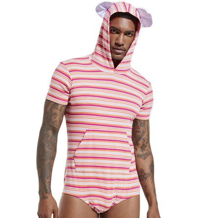 Landofgenie Men Thicker Cotton Onesie with Cap - Pink Color - landofgenie