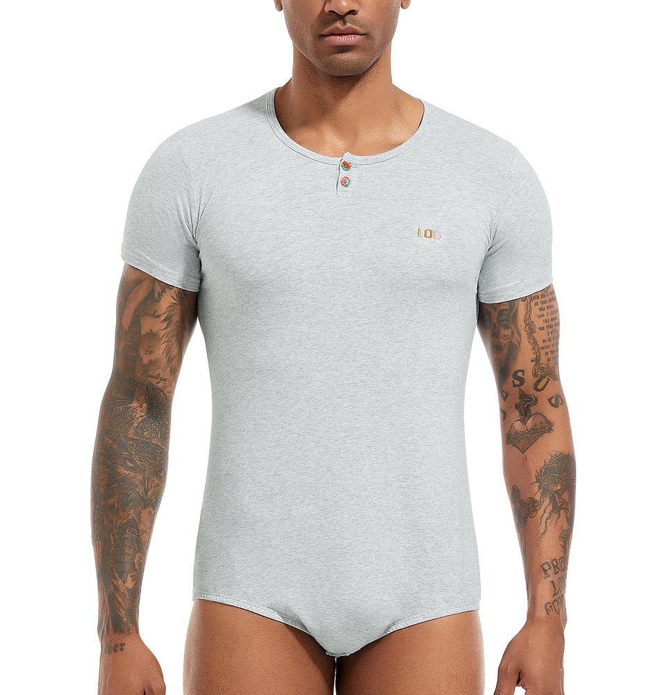 Landofgenie Mens Short Sleeve Bodysuit Basic Onesie Gray - Monster - landofgenie