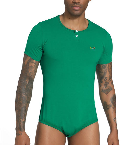 Landofgenie Mens Short Sleeve Bodysuit Basic Onesie Green - Monster - landofgenie