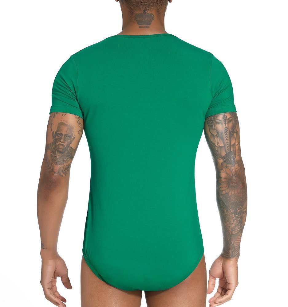 Landofgenie Mens Short Sleeve Bodysuit Basic Onesie Green - Monster - landofgenie