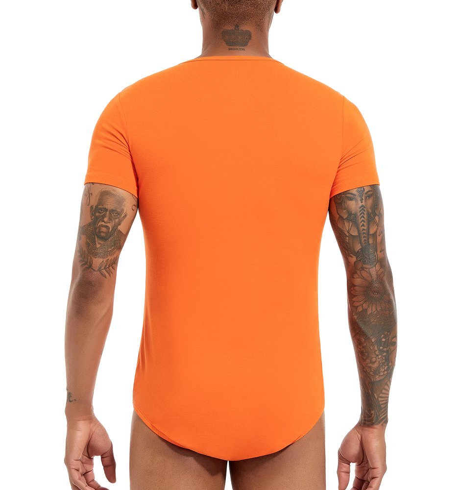 Landofgenie Mens Short Sleeve Bodysuit Basic Onesie Orange - Monster - landofgenie
