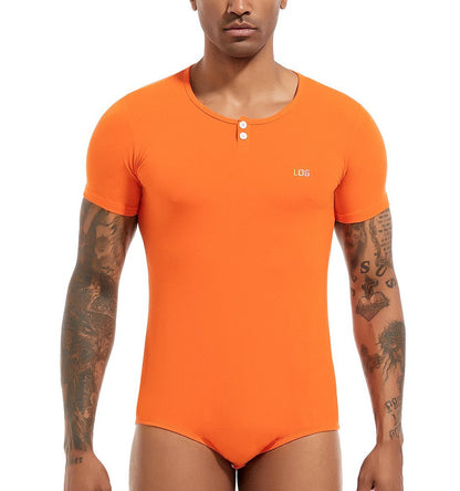 Landofgenie Mens Short Sleeve Bodysuit Basic Onesie Orange - Monster - landofgenie