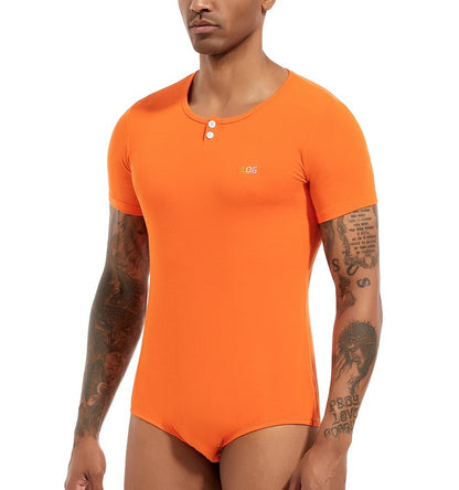 Landofgenie Mens Short Sleeve Bodysuit Basic Onesie Orange - Monster - landofgenie