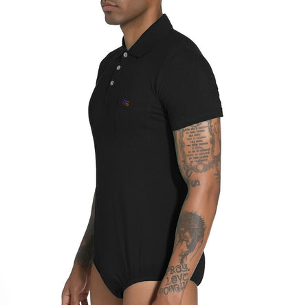 Landofgenie Mens Short Sleeve Bodysuit Crotch Shirt Romper Black - Gentleman - landofgenie