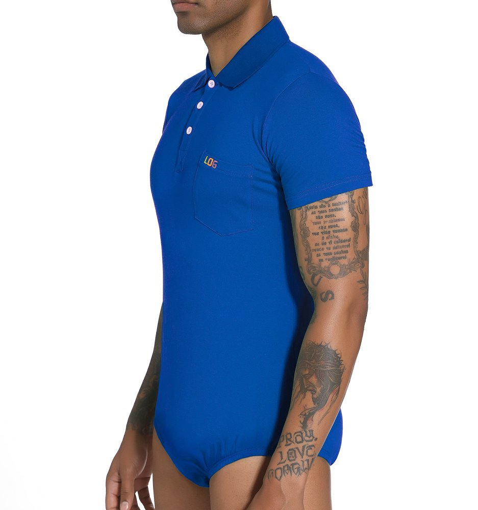 Landofgenie Mens Short Sleeve Bodysuit Crotch Shirt Romper Blue - Gentleman - landofgenie
