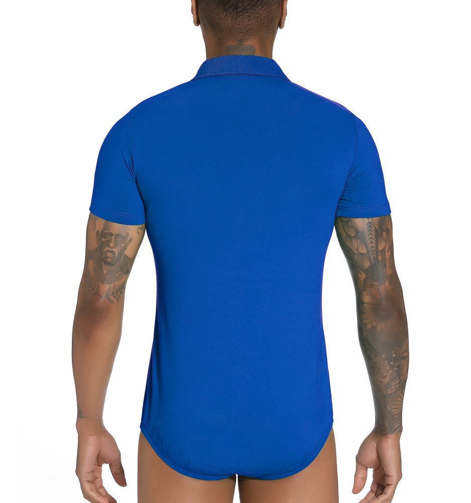 Landofgenie Mens Short Sleeve Bodysuit Crotch Shirt Romper Blue - Gentleman - landofgenie