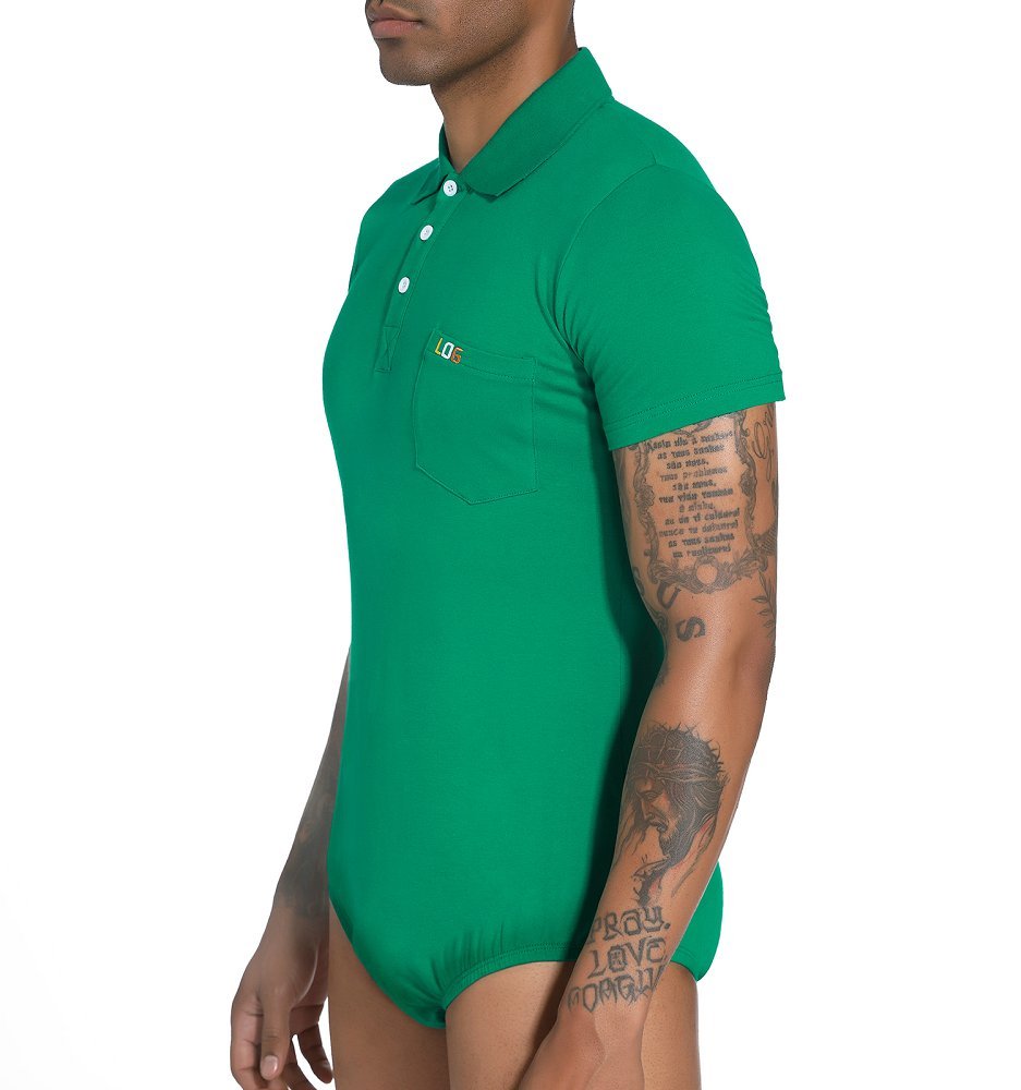 Landofgenie Mens Short Sleeve Bodysuit Crotch Shirt Romper Green - Gentleman - landofgenie