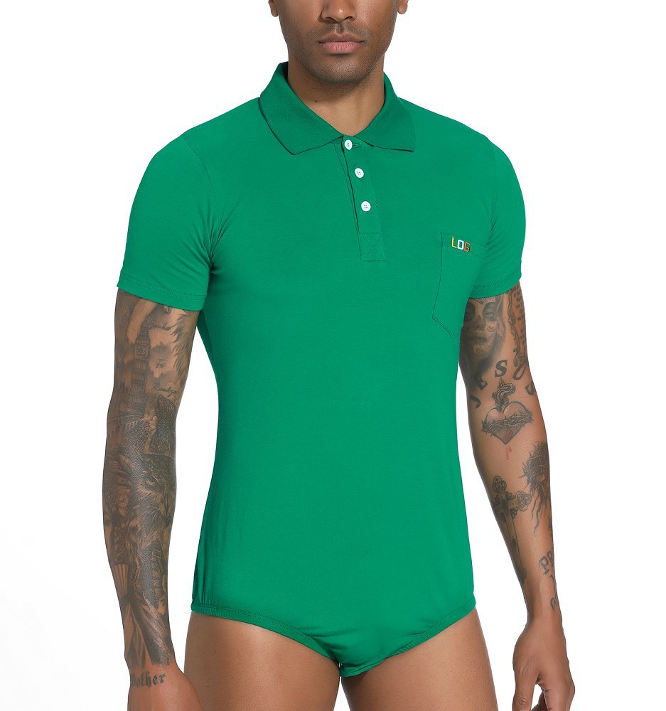 Landofgenie Mens Short Sleeve Bodysuit Crotch Shirt Romper Green - Gentleman - landofgenie