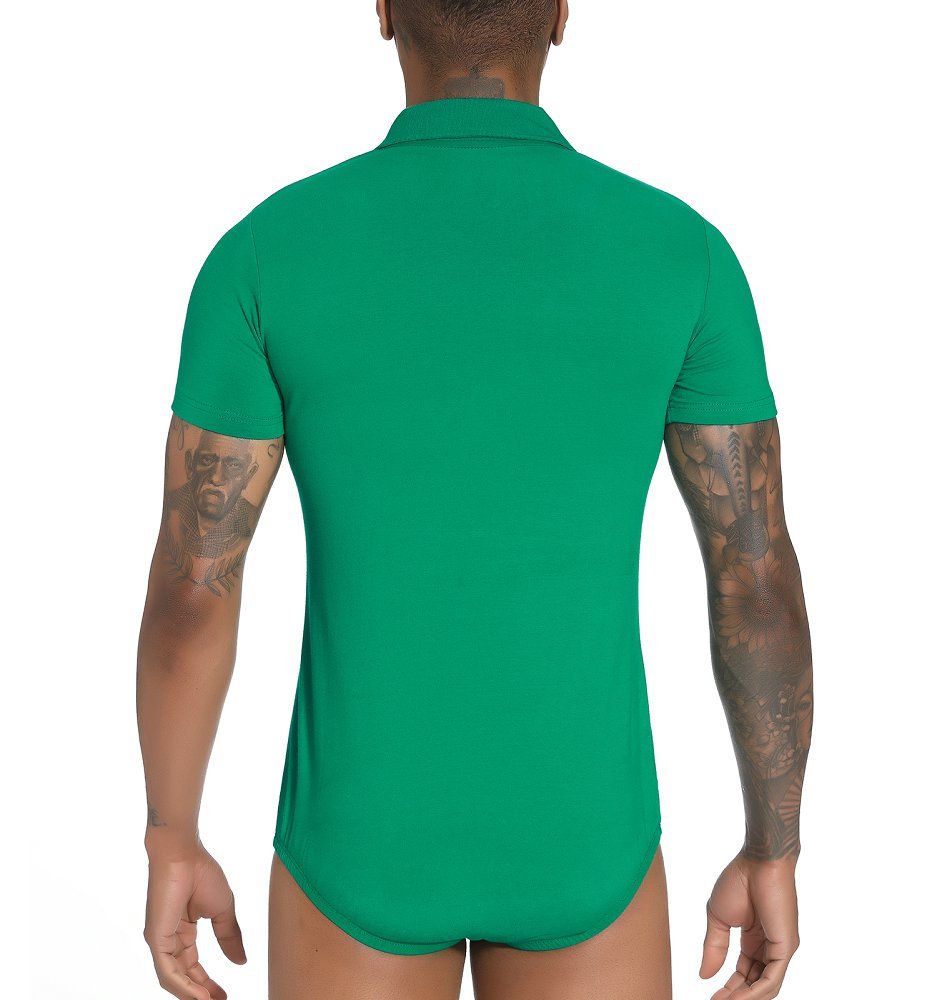 Landofgenie Mens Short Sleeve Bodysuit Crotch Shirt Romper Green - Gentleman - landofgenie