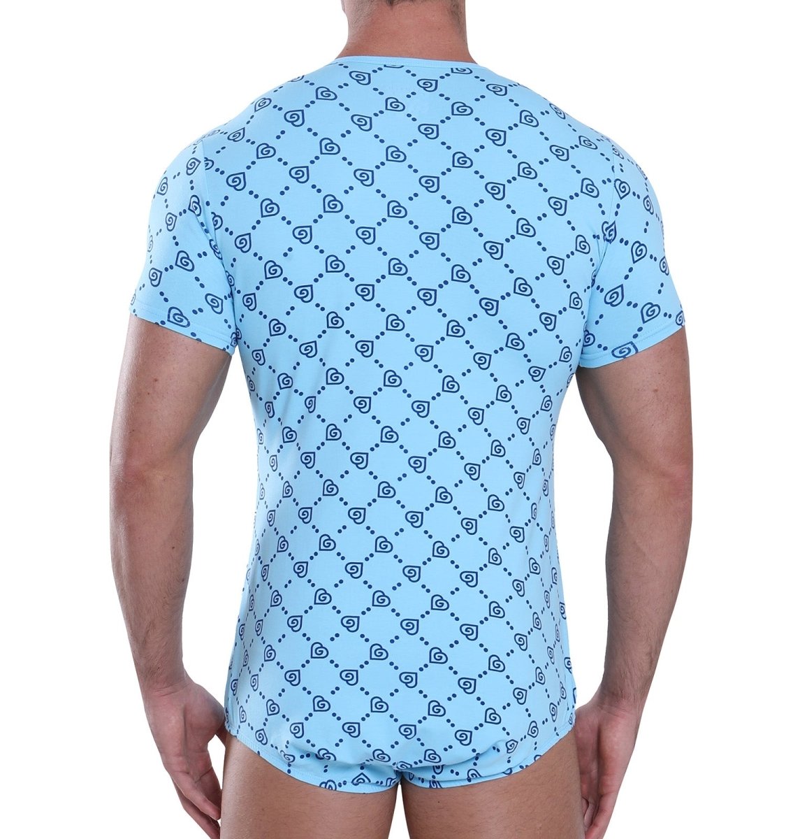 Landofgenie Mens Short Sleeve Onesie - Monoland with Blue - landofgenie