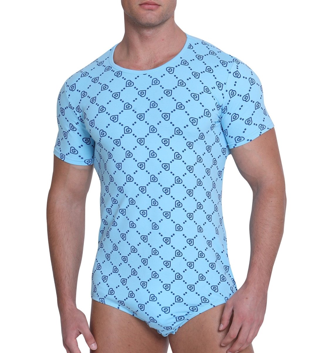 Landofgenie Mens Short Sleeve Onesie - Monoland with Blue - landofgenie