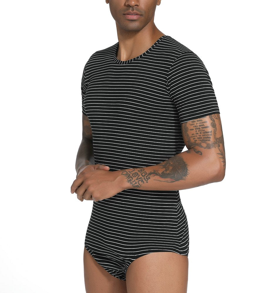 Landofgenie Mens Striped Onesie Short Sleeve Bodysuit Black - Stripe Maker - landofgenie