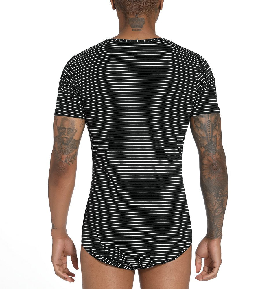 Landofgenie Mens Striped Onesie Short Sleeve Bodysuit Black - Stripe Maker - landofgenie