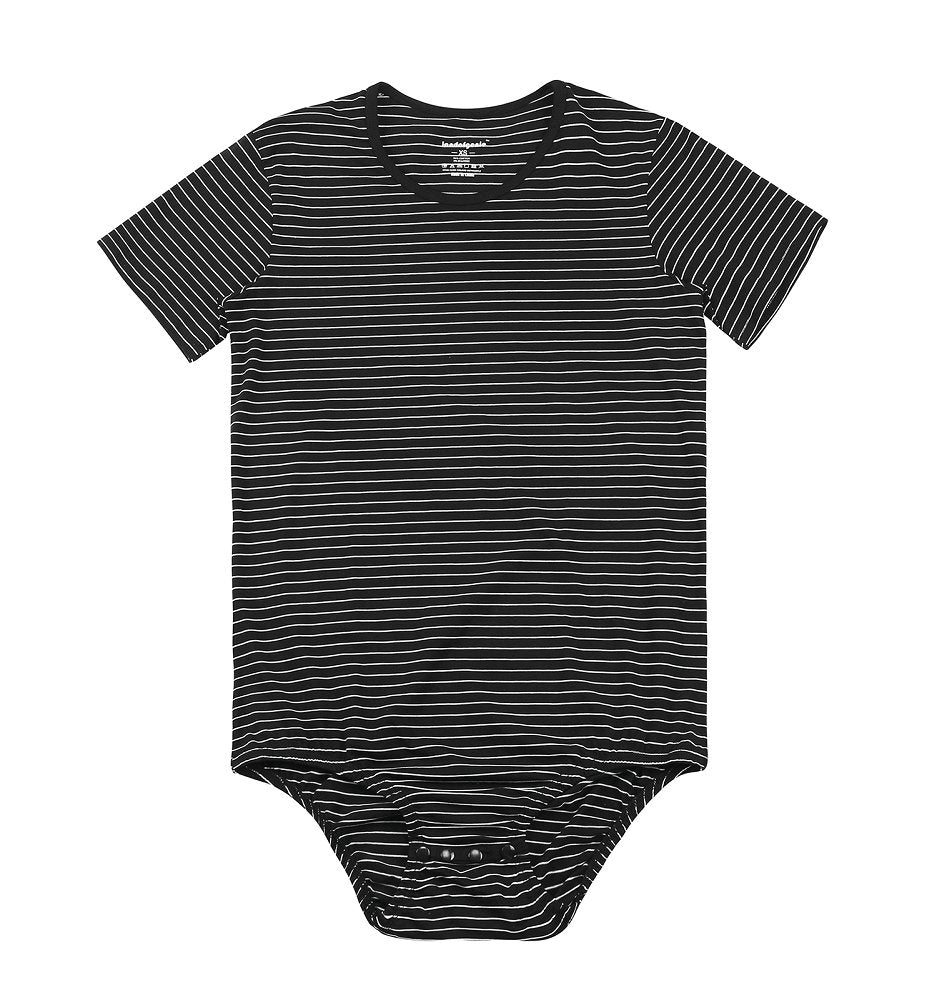 Landofgenie Mens Striped Onesie Short Sleeve Bodysuit Black - Stripe Maker - landofgenie