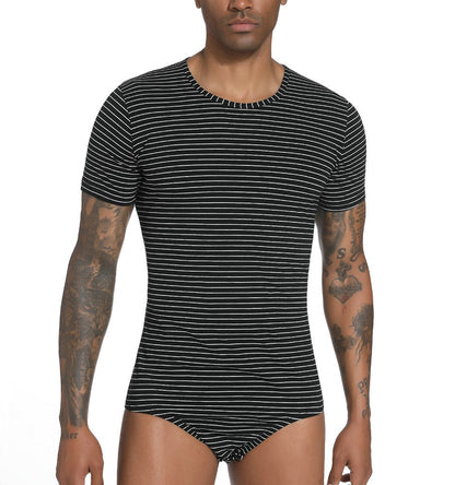 Landofgenie Mens Striped Onesie Short Sleeve Bodysuit Black - Stripe Maker - landofgenie