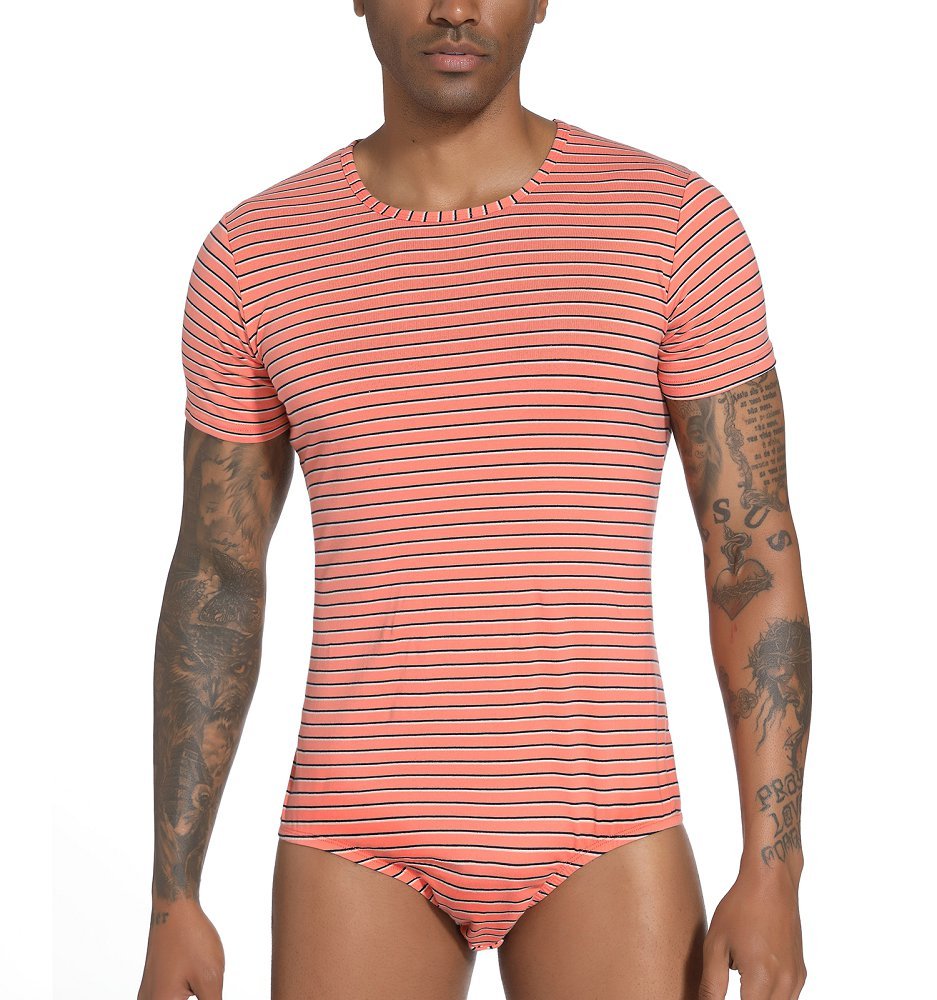 Landofgenie Mens Striped Onesie Short Sleeve Bodysuit Pink - Stripe Maker - landofgenie