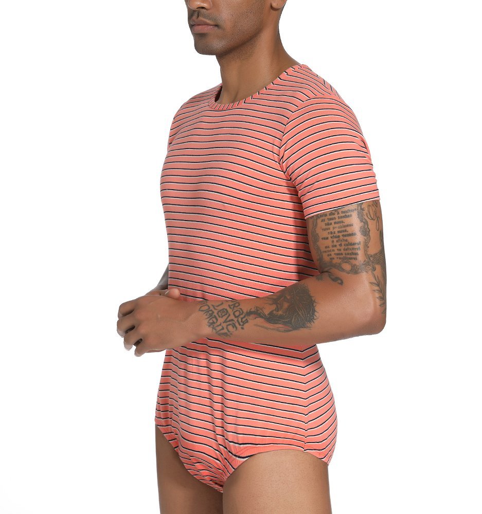 Landofgenie Mens Striped Onesie Short Sleeve Bodysuit Pink - Stripe Maker - landofgenie