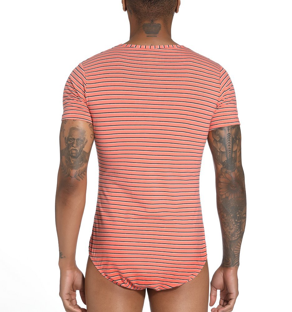 Landofgenie Mens Striped Onesie Short Sleeve Bodysuit Pink - Stripe Maker - landofgenie