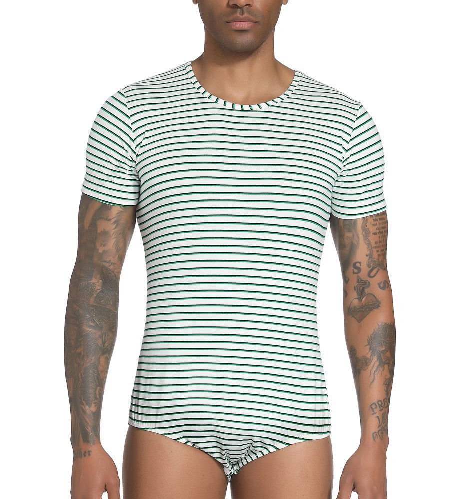 Landofgenie Mens Striped Onesie Short Sleeve Bodysuit White - Stripe Maker - landofgenie