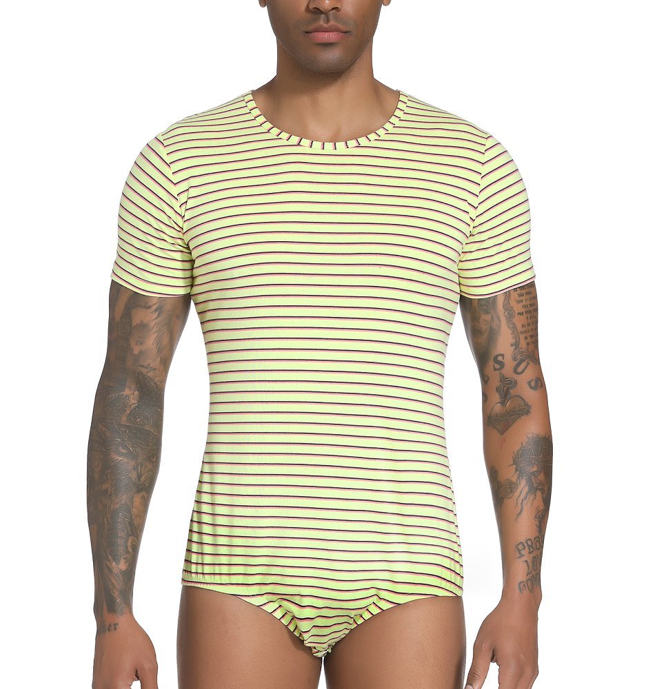 Landofgenie Mens Striped Onesie Short Sleeve Bodysuit Yellow - Stripe Maker - landofgenie