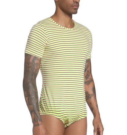 Landofgenie Mens Striped Onesie Short Sleeve Bodysuit Yellow - Stripe Maker - landofgenie