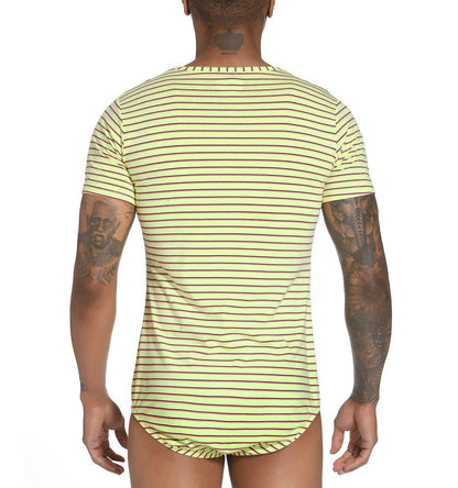 Landofgenie Mens Striped Onesie Short Sleeve Bodysuit Yellow - Stripe Maker - landofgenie