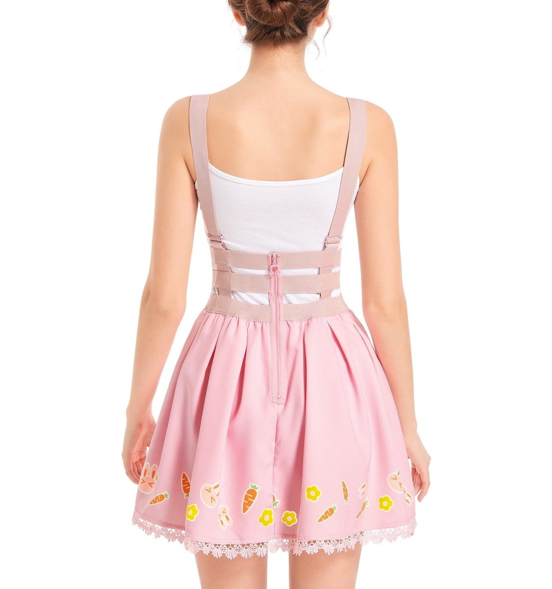 Landofgenie Pleated Overall Skirt Romper - Cute Carrot and Rabbit - landofgenie
