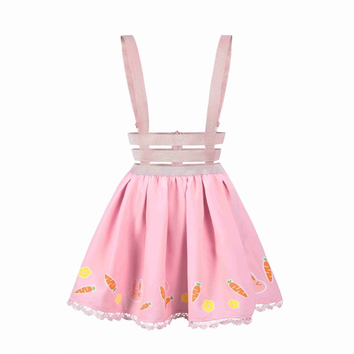 Landofgenie Pleated Overall Skirt Romper - Cute Carrot and Rabbit - landofgenie