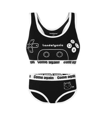 Landofgenie Women Cotton Camisole and Panties Sports Loungewear Bralette Set - Game Player Black - landofgenie